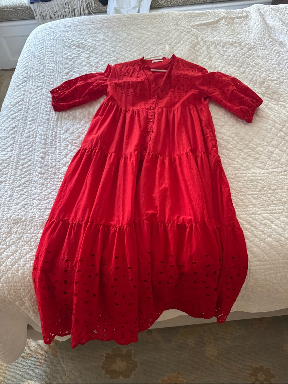 Tuckernuck Red Eyelet Tiered Midi Dress